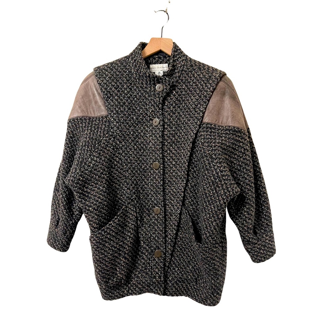 David Benjamin Tweed Style Pure Wool Leather Moto Jacket Size 8